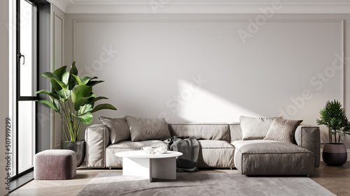 Obraz na plátně Scandinavian style living room interior mock up, modern living room interior bac