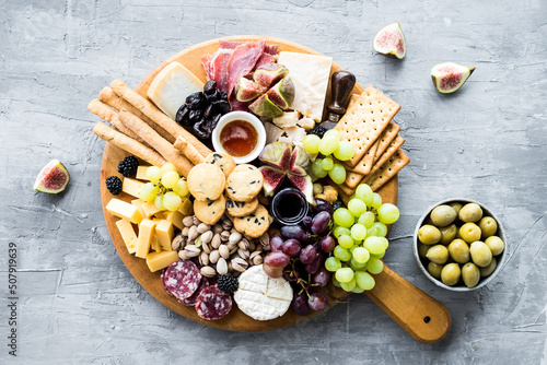 Assortment of tasty appetizers or antipasti on the table