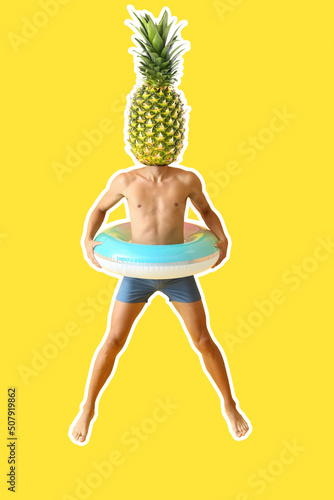 Jumping man with ripe pinea...