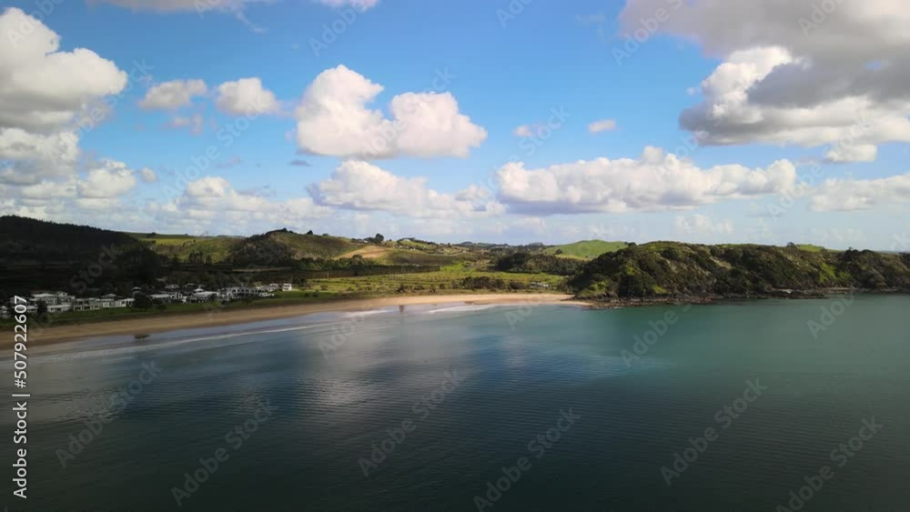 Aerial fly over Coopers Beach, Bay of Plenty New Zealand Aerial fly over Coopers Beach, Bay of Plenty New Zealand