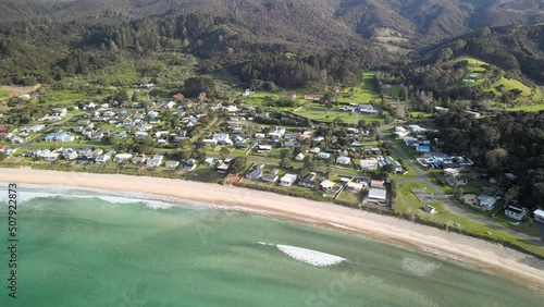 Flying over Taupo Bay in New Zealand's Bay of Islands