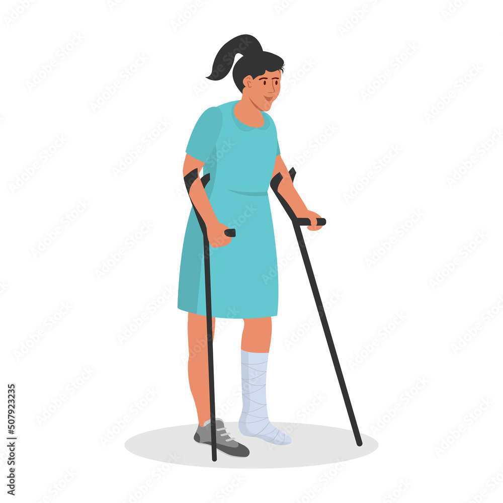 woman with a broken leg standing on crutches