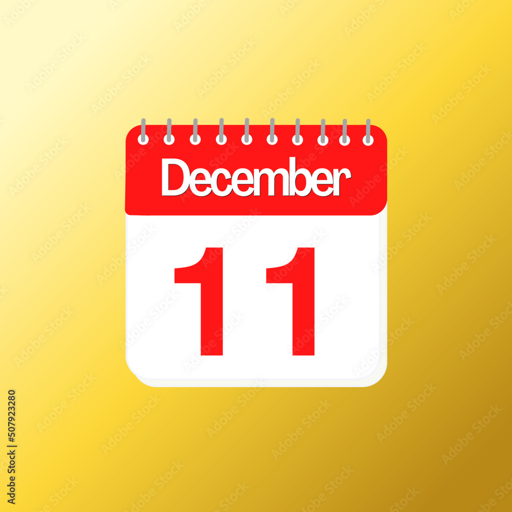 Day 11 of December month with red calendar design and yellow background with 3d shadow Day 11 of December month with red calendar design and yellow background with 3d shadow