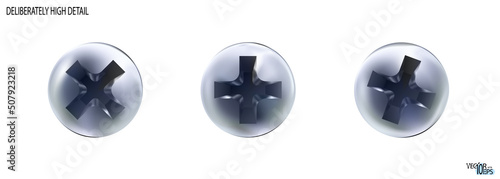 Set chrome metal screws, heads, bolts. Vector