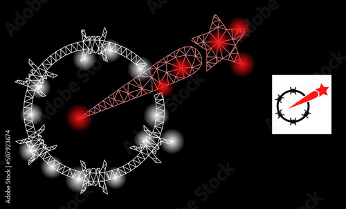 Glossy net freedom constellation icon with lightspots. Illuminated vector constellation based on freedom pictogram. Sparkle frame mesh freedom on a black background.