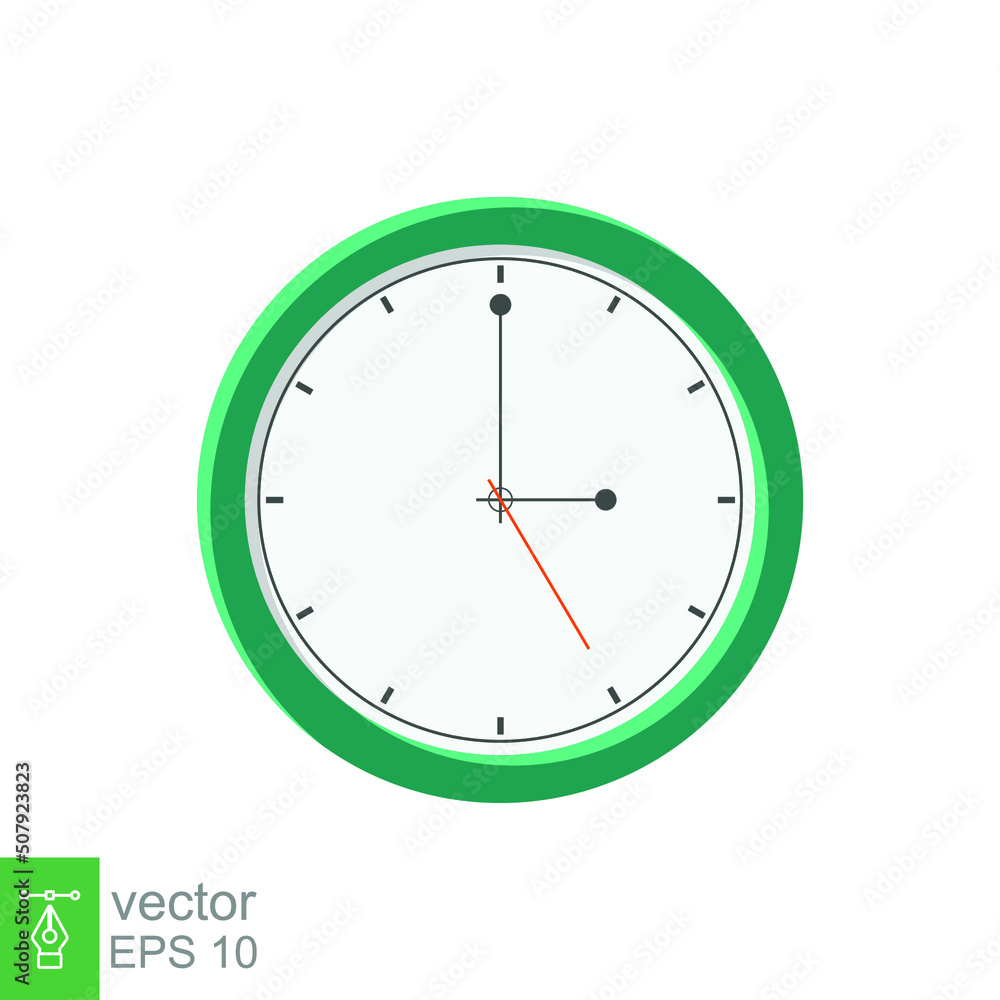 Analog clock flat icon. Time management symbol, chronometer with hour, minute and second arrow. Simple vector illustration isolated on white background. EPS 10. Analog clock flat icon. Time management symbol, chronometer with hour, minute and second arrow. Simple vector illustration isolated on white background. EPS 10.