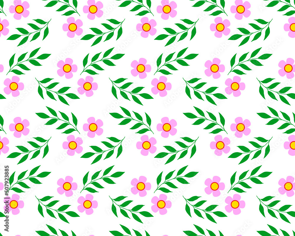 Seamless pattern from
pink flowers and green leaves. Floral pattern for fashion prints. Design for textiles, wallpaper, wrapping paper