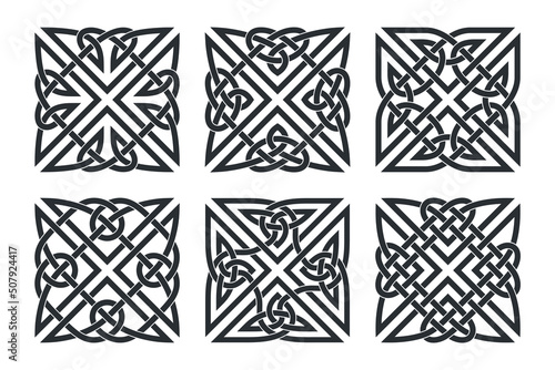 Vector celtic square knot. Ethnic ornament set