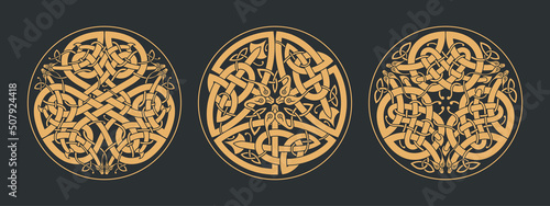 Vector celtic circlar knot. Ethnic ornaments set. photo