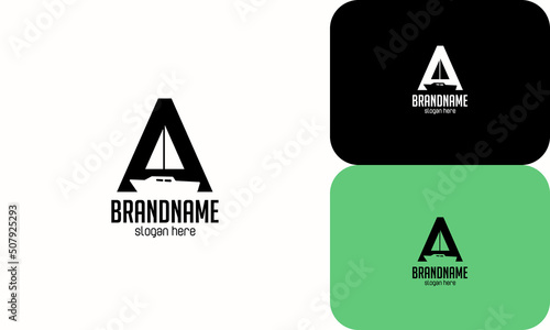 Letter A sailor boat logo template, use for travel agency or sports event / venue