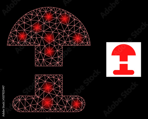 Bright network alarm button constellation icon with light spots. Illuminated vector model based on alarm button icon. Sparkle frame polygonal alarm button on a black background.