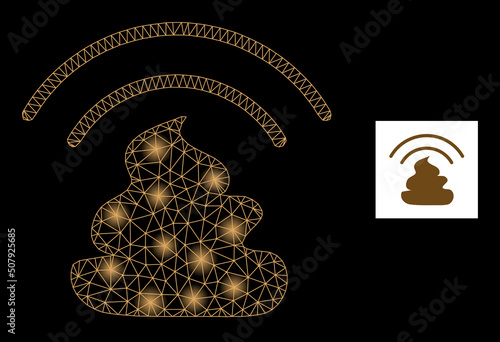 Glowing mesh shit fume constellation icon with light spots. Illuminated vector constellation is created from shit fume picture. Sparkle frame mesh shit fume on a black background.