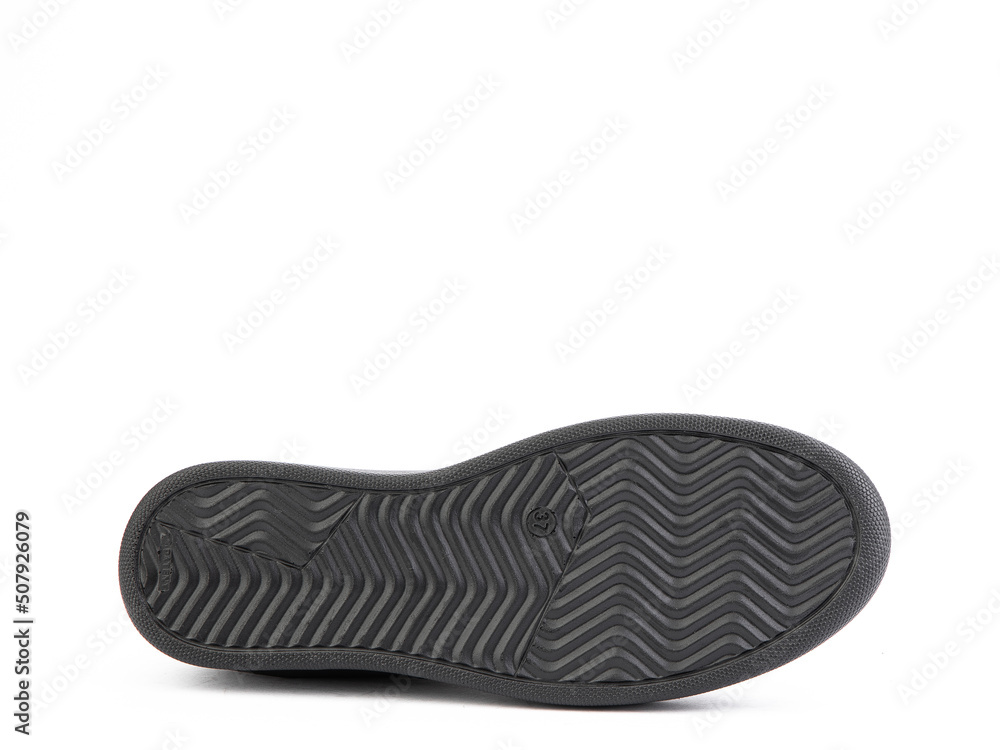 Sole for shoes, bottom view. Shoe sole close-up isolated on white background. place for text. Element of boots. Concept of production of shoe.