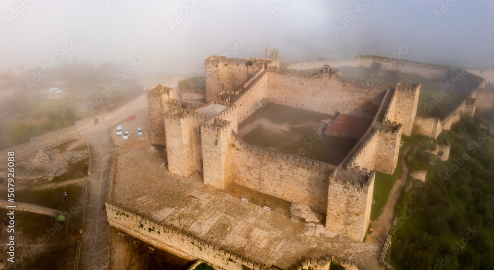 Aerial view of Castle of Trujillo in spring. Caceres. Spain
