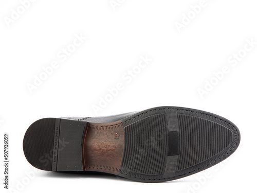 Obraz na płótnie Sole for shoes, bottom view. Shoe sole close-up isolated on white background. place for text. Element of boots. Concept of production of shoe. w salonie