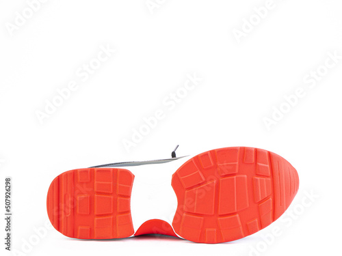 Obraz na płótnie Sole for shoes, bottom view. Shoe sole close-up isolated on white background. place for text. Element of boots. Concept of production of shoe. w salonie