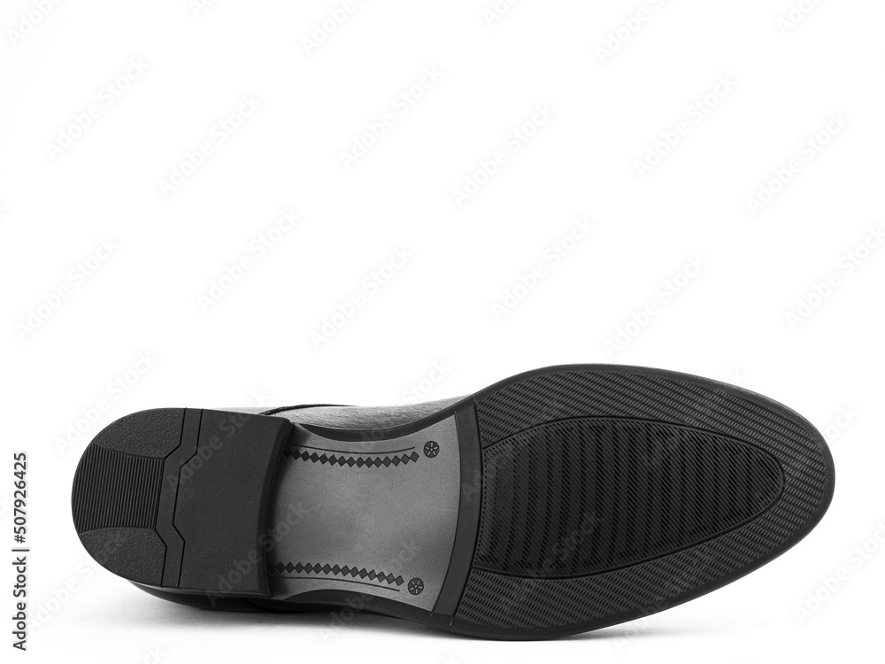 Sole for shoes, bottom view. Shoe sole close-up isolated on white background. place for text. Element of boots. Concept of production of shoe.