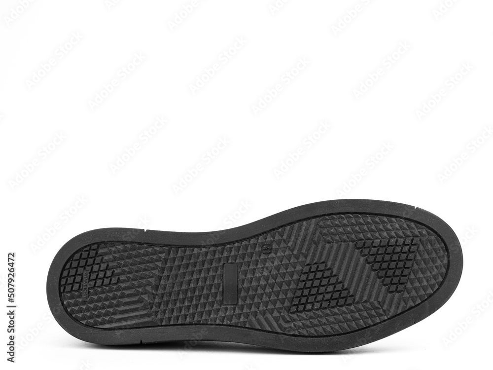 Sole for shoes, bottom view. Shoe sole close-up isolated on white background. place for text. Element of boots. Concept of production of shoe.