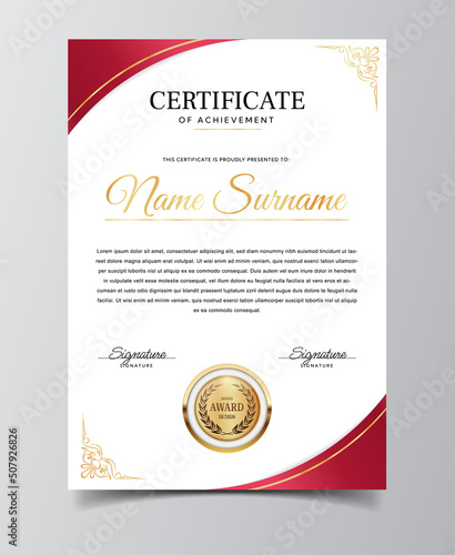 Diploma certificate template. Document confirming completion of online training. Education and knowledge, young professionals and talented university students. Realistic flat vector illustration