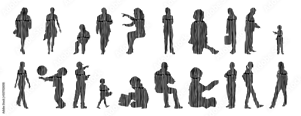 Vector illustration, Outline silhouettes of people, Contour drawing ...