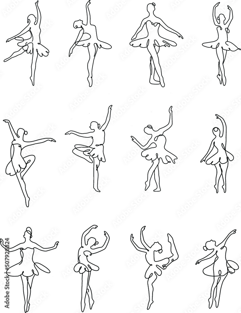 Ballerina line art drawing set