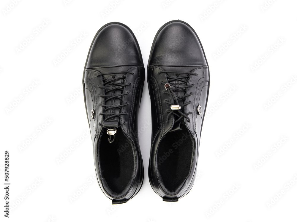 classic sneakers with laces. Casual style. Isolated close-up on white background. Top view. Fashion shoes