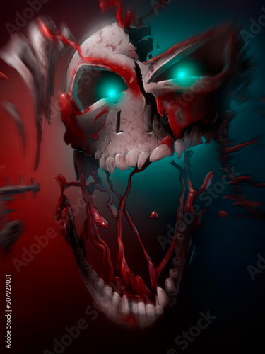illustration of a shattered skull that has been reanimated as a ghost