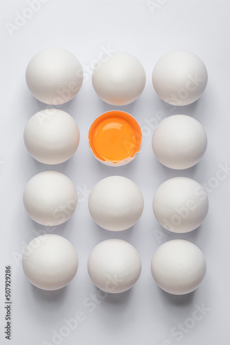 Eggs group on the white background.