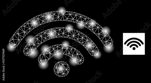 Bright network web signal source constellation icon with lightspots. Illuminated vector constellation is created from web signal source icon.