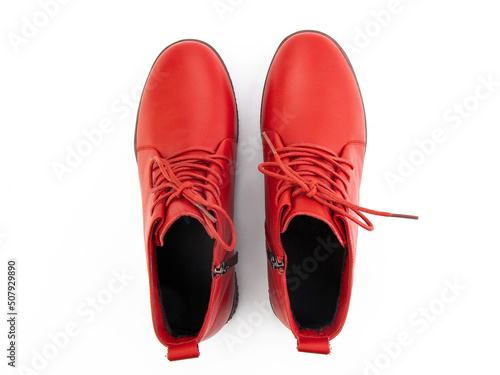 Obraz na płótnie jodhpur boots isolated on white background. Top view. Fashion shoes. Photoshoot for shoe shop concept. w salonie