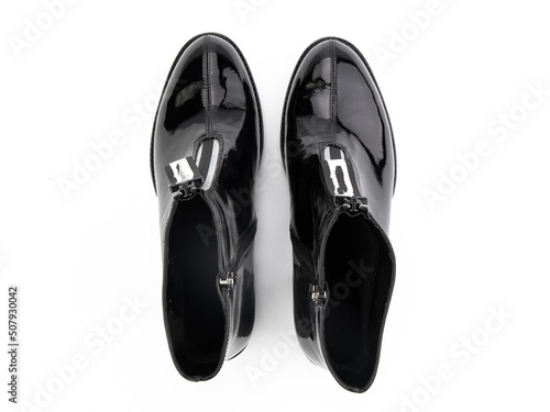 Obraz na płótnie jodhpur boots isolated on white background. Top view. Fashion shoes. Photoshoot for shoe shop concept. w salonie