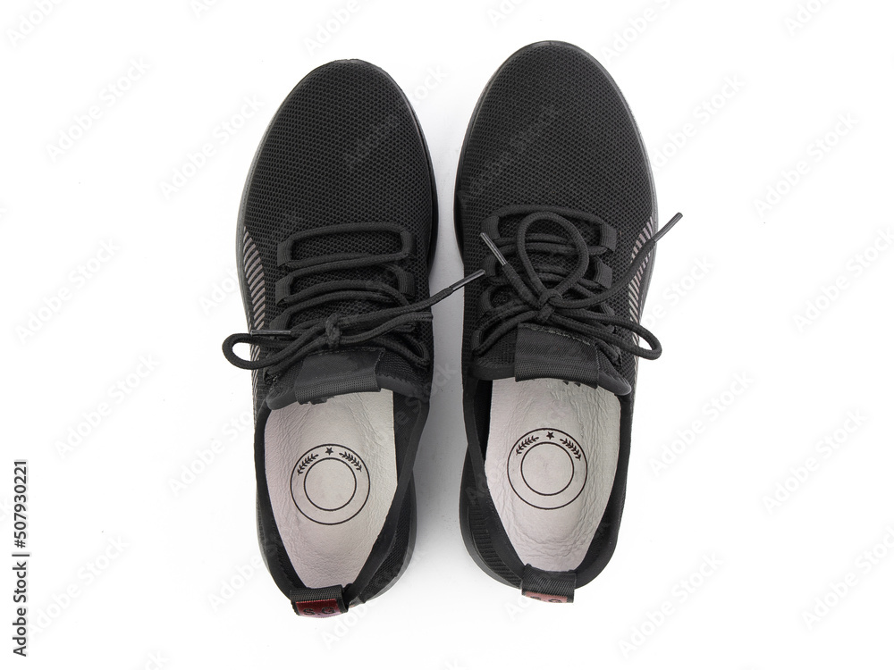 classic sneakers with laces. Casual style. Isolated close-up on white background. Top view. Fashion shoes