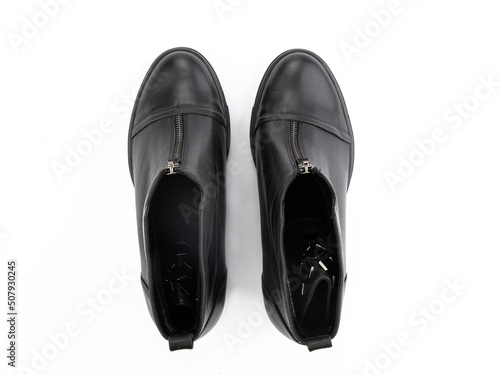 Obraz na płótnie jodhpur boots isolated on white background. Top view. Fashion shoes. Photoshoot for shoe shop concept. w salonie