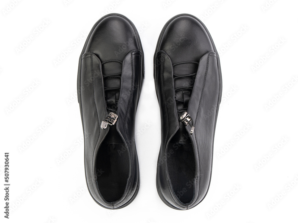 classic sneakers with laces. Casual style. Isolated close-up on white background. Top view. Fashion shoes