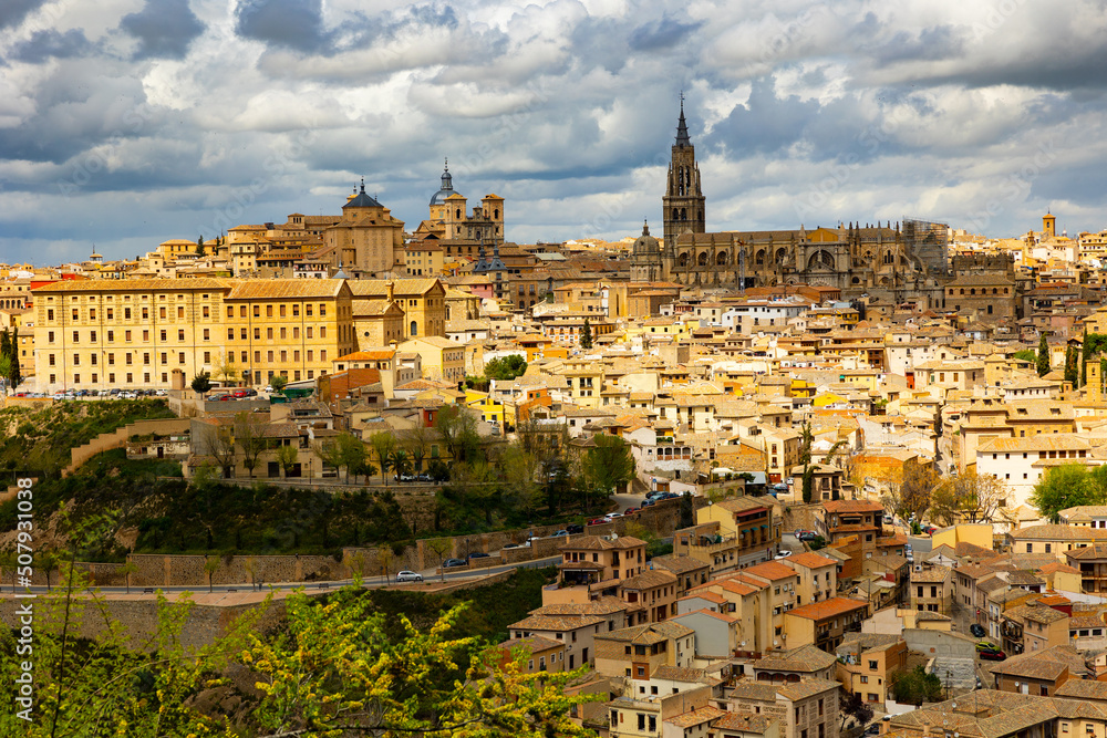 Impressive view of old houses of Toledo city, capital of province of Toledo in central Spain