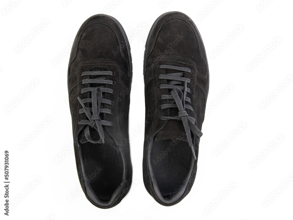 classic sneakers with laces. Casual style. Isolated close-up on white background. Top view. Fashion shoes