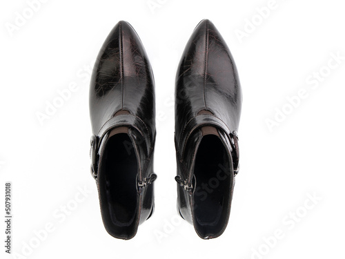 Obraz na płótnie jodhpur boots isolated on white background. Top view. Fashion shoes. Photoshoot for shoe shop concept. w salonie