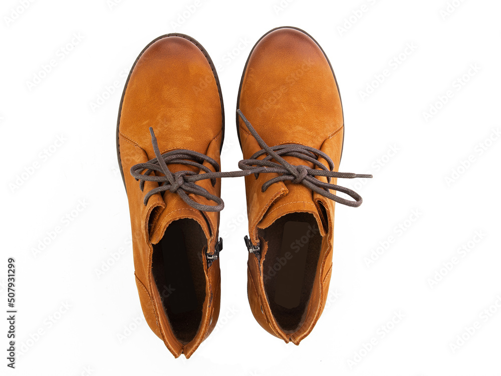 jodhpur boots isolated on white background. Top view. Fashion shoes. Photoshoot for shoe shop concept.