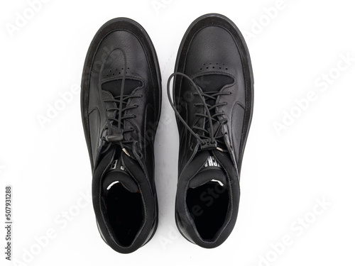 classic sneakers with laces. Casual style. Isolated close-up on white background. Top view. Fashion shoes