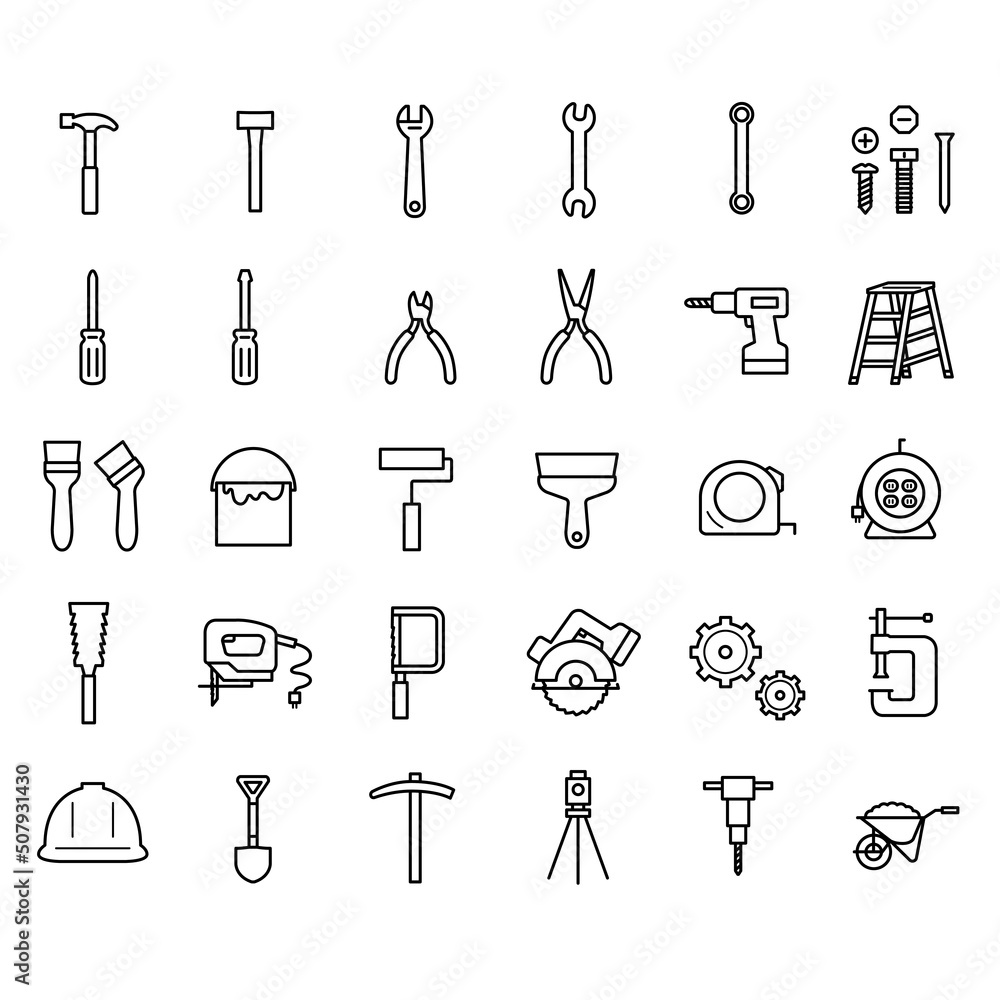 工具のアイコンセット 線画ライン 工具のアイコンセット 線画ライン