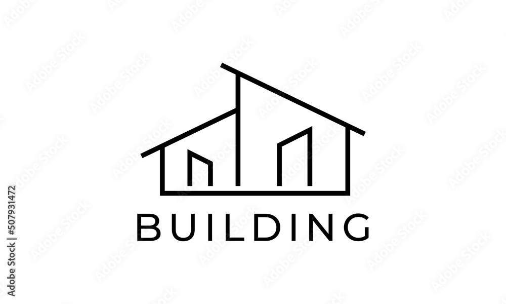 building with logo outline. construction, apartment modern vector concept.