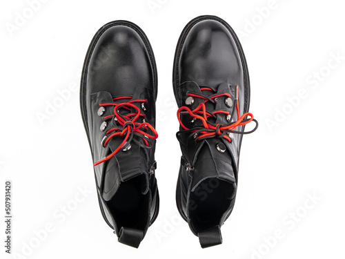 Obraz na płótnie jodhpur boots isolated on white background. Top view. Fashion shoes. Photoshoot for shoe shop concept. w salonie