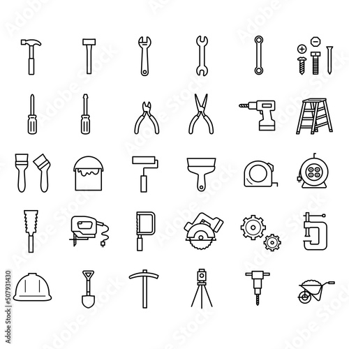 工具のアイコンセット　線画ライン