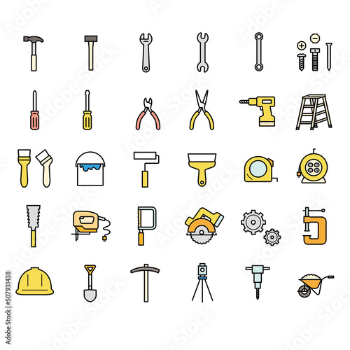 工具のアイコンセット　線画ライン