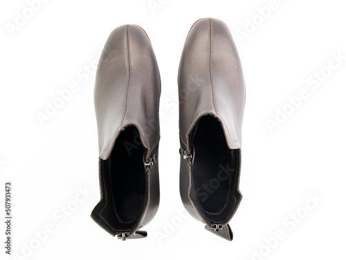 Obraz na płótnie jodhpur boots isolated on white background. Top view. Fashion shoes. Photoshoot for shoe shop concept. w salonie