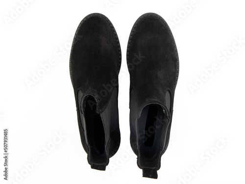 Obraz na płótnie jodhpur boots isolated on white background. Top view. Fashion shoes. Photoshoot for shoe shop concept. w salonie