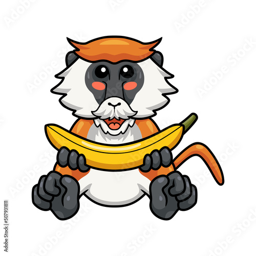 Cute little patas monkey cartoon holding banana