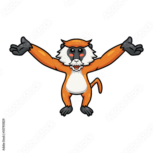 Cute little patas monkey cartoon raising hands