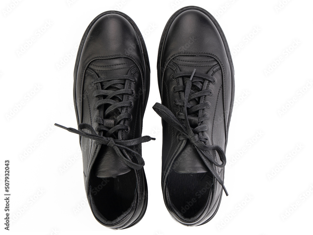 classic sneakers with laces. Casual style. Isolated close-up on white background. Top view. Fashion shoes