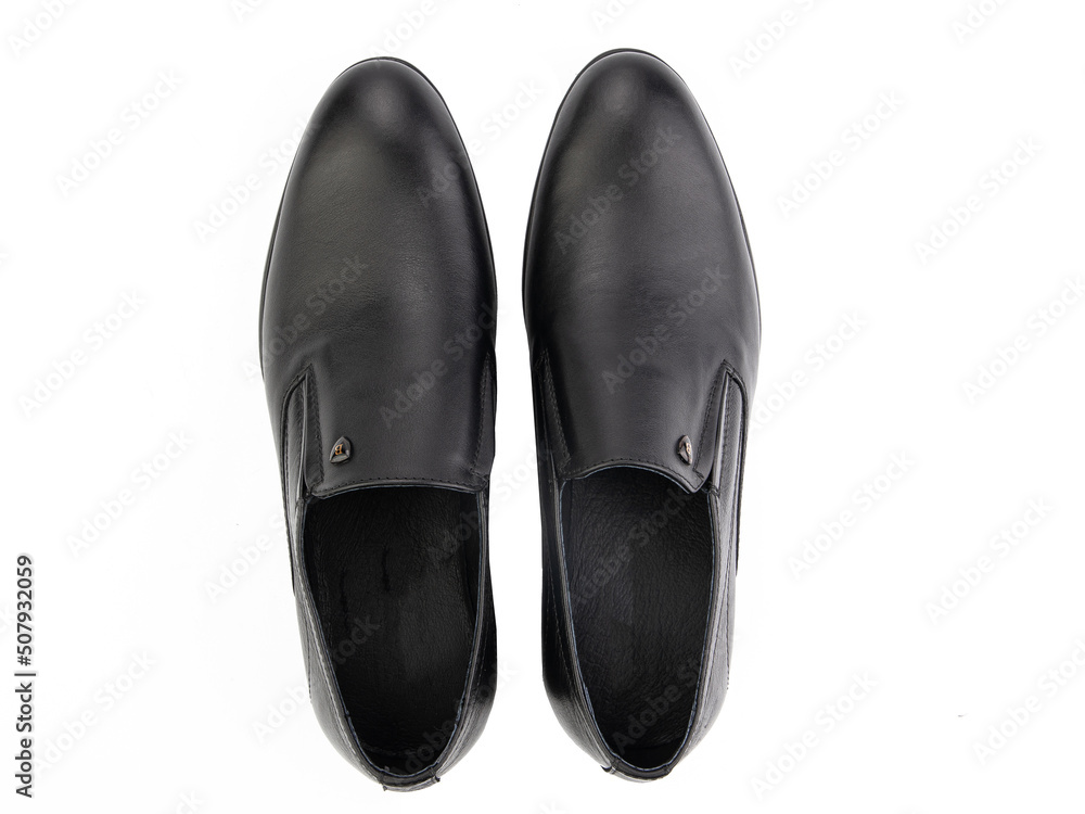Vintage Loafer Shoes. Closeup. Advertising shot. Concept closeup shoes. Isolated object close up on white background. Top view.